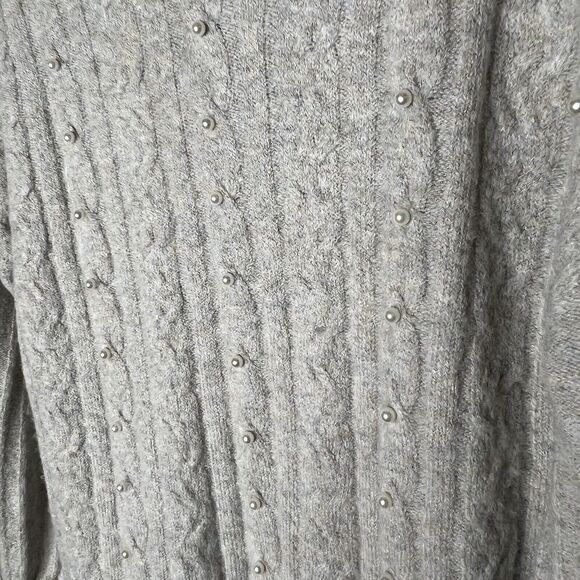 Nic + Zoe Sweater Womens Medium Gray Cable Knit Cowl Neck Pearl Embellishments - Picture 7 of 14
